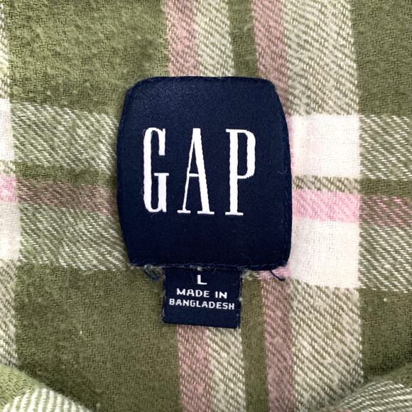 GAP Boyfriend Green Plaid Flannel Button Down Size Large - Picture 7 of 7